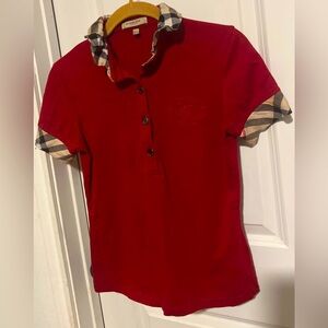 Burberry Brit Shirt Womens Small Red Short Sleeve Polo Embroidered Casual Ladies